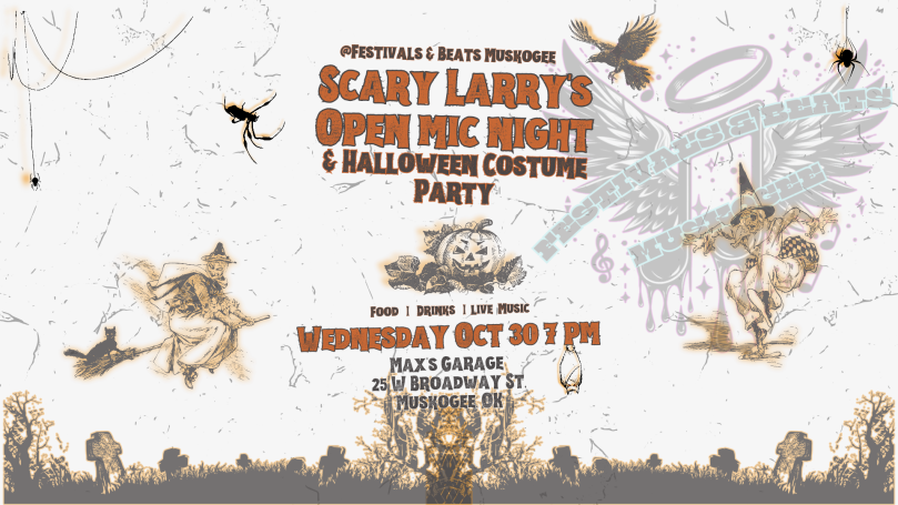 Poster for Scott Lau's open mic night and Halloween costume party on October 30.