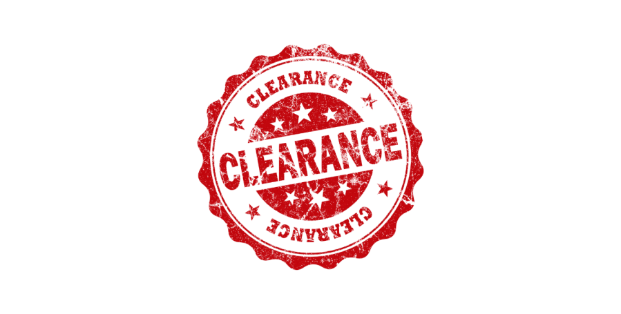 Red clearance stamp with the word "CLEARANCE" prominently displayed.