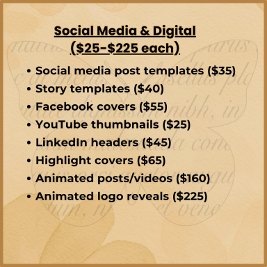 List of social media and digital marketing services with pricing details.