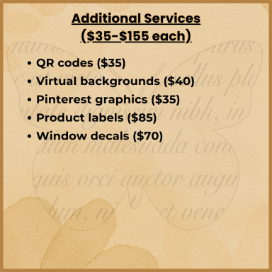 List of additional services with corresponding prices for graphic design offerings.
